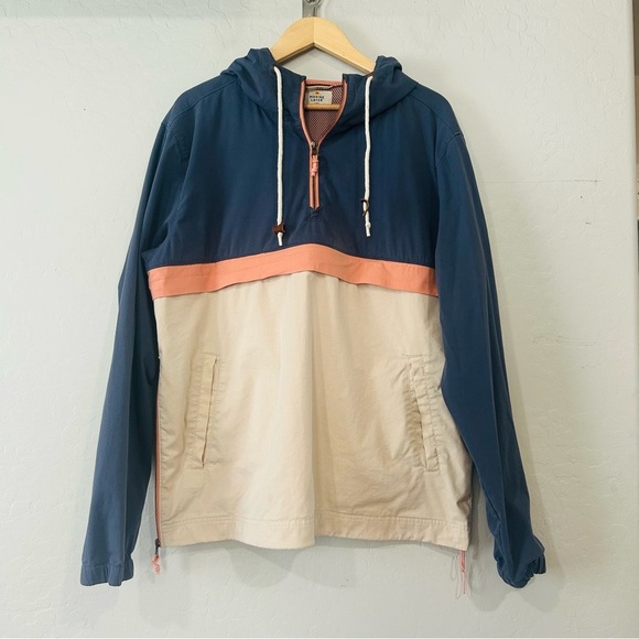 Marine Layer Mens Anorak Jacket Large Colorblock Hood Half Zip Windbreaker Blue - Picture 1 of 9